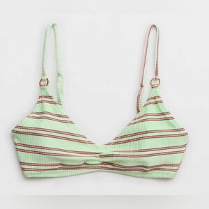 NWT Aerie Beach Babe Shine Rib Voop Bikini Top in Pistachio Stripe
